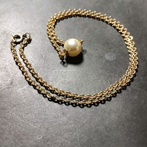 Elegant Solitary Vintage Glass Pearl on 20" Golden Chain